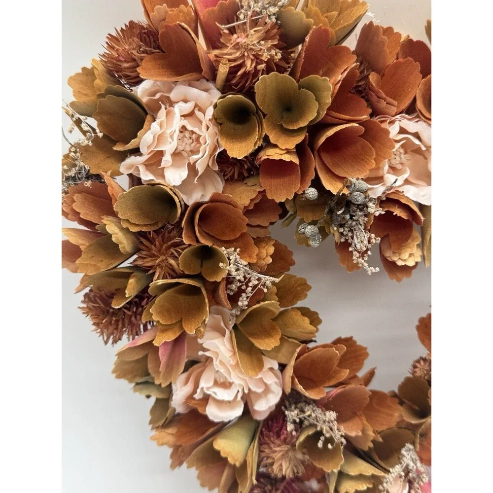 Faux Wood Pink Silk Door Home Decor Wreath Flower 13” W x 11” H